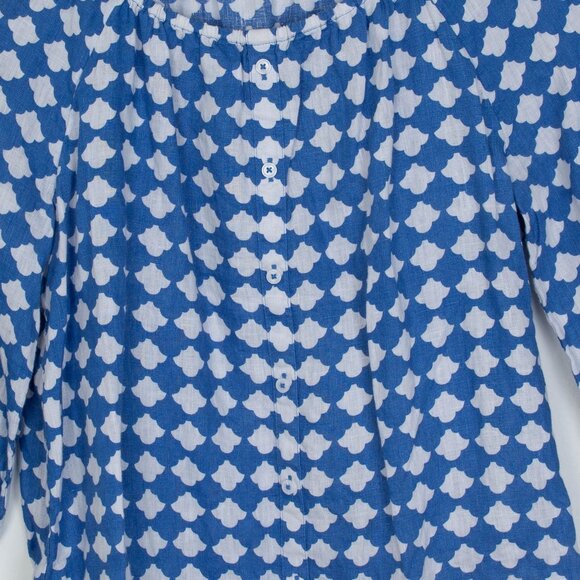 Talbots Womens Linen Button Down Geometric Top Size S Petite 3/4 Sleeve Summer - Picture 4 of 11